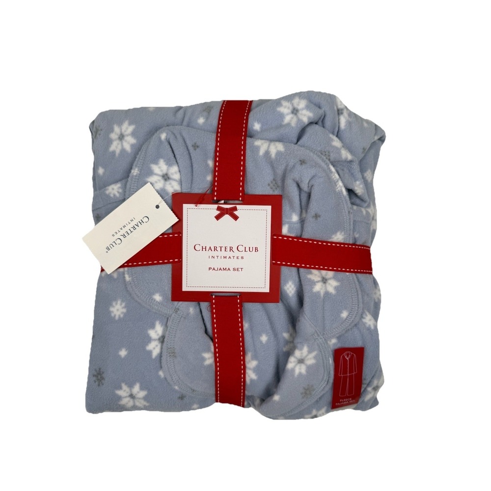 Charter Club Fleece Pajama Set Light Blue Snowflake Long Sleeves Women's XXL NEW
